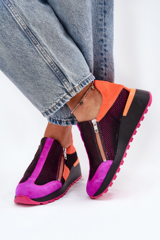 Skórzane Sneakersy Na Koturnie Maciejka 06853-15 Czarne