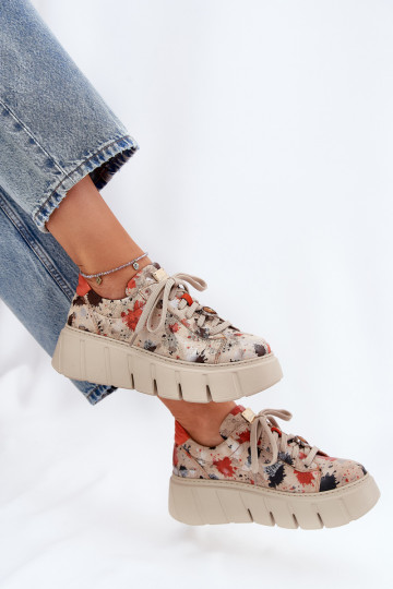 Leather Sneakers On Platform Maciejka 06891-18 Beige