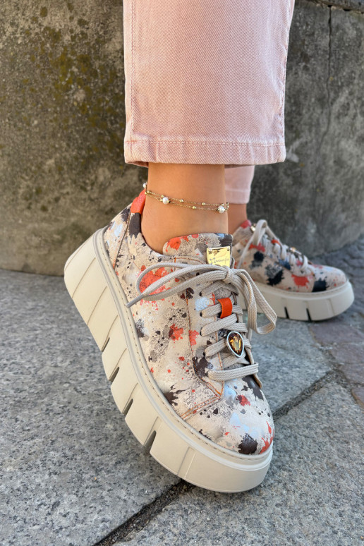 Leather Sneakers On Platform Maciejka 06891-18 Beige