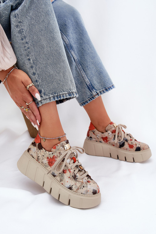 Leather Sneakers On Platform Maciejka 06891-18 Beige