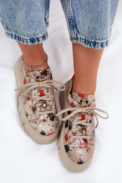 Leather Sneakers On Platform Maciejka 06891-18 Beige