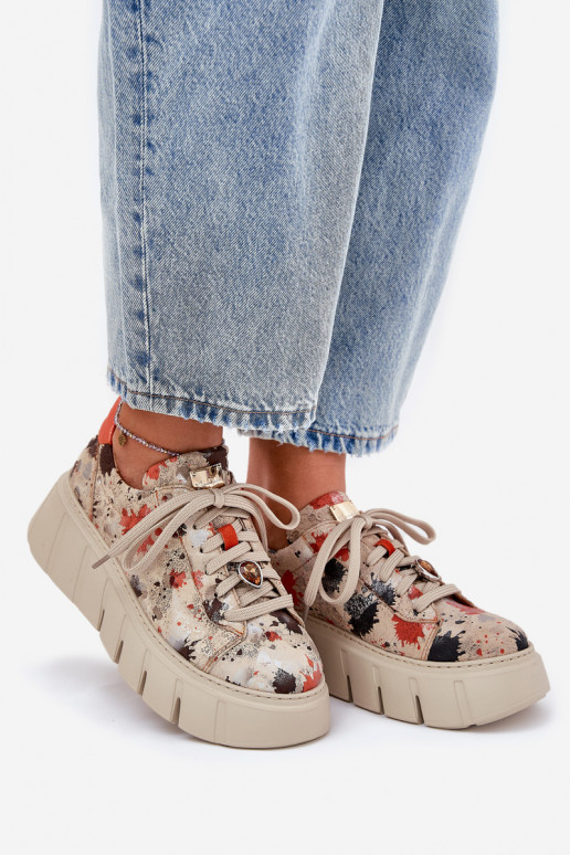 Leather Sneakers On Platform Maciejka 06891-18 Beige