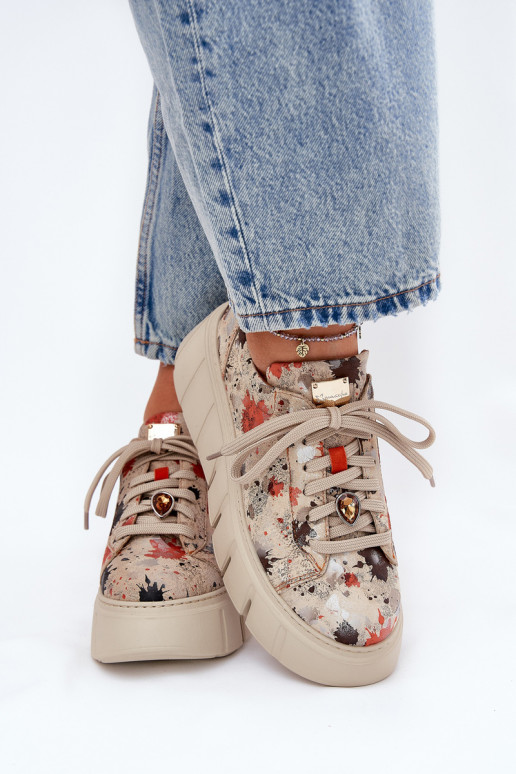 Leather Sneakers On Platform Maciejka 06891-18 Beige