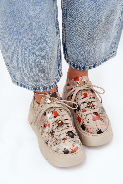 Leather Sneakers On Platform Maciejka 06891-18 Beige