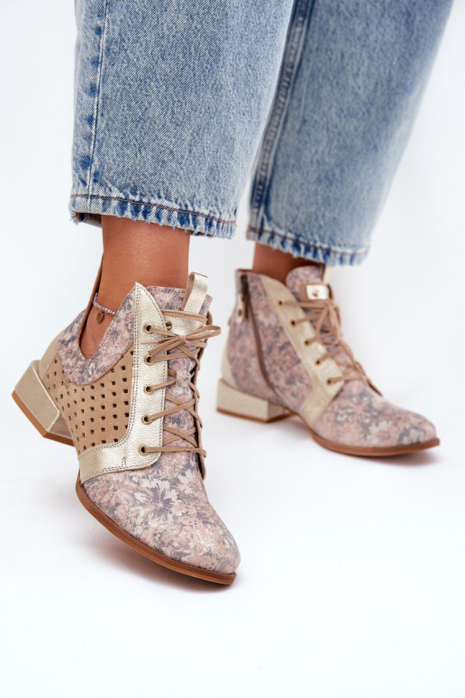 Leather Ankle Boots Maciejka 05541-04 Beige-Gold Leather Ankle Boots Maciejka 05541-04 Beige-Gold