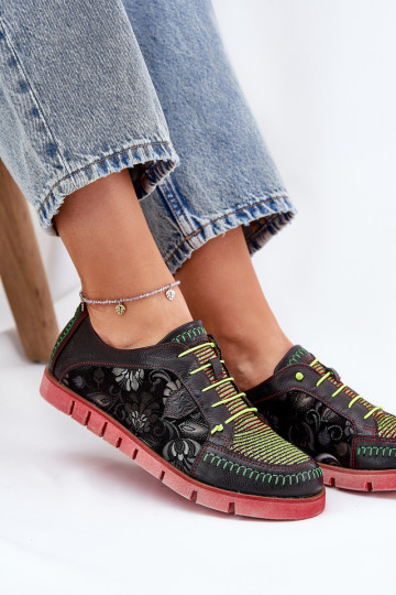 Leather Women's Shoes Patterned Maciejka 06784-20 Black