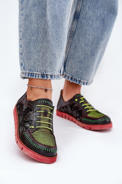 Skórzane Półbuty Damskie Wzorzyste Maciejka 06784-20 Czarne