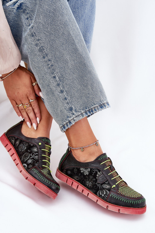 Skórzane Półbuty Damskie Wzorzyste Maciejka 06784-20 Czarne