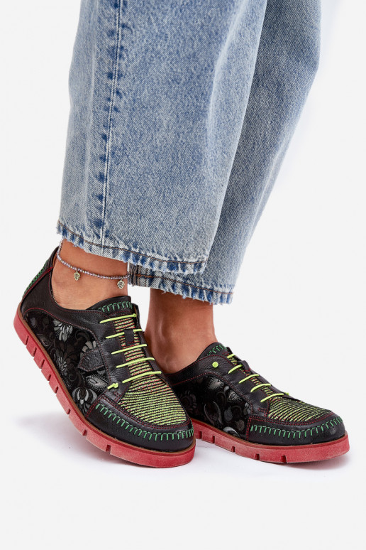 Skórzane Półbuty Damskie Wzorzyste Maciejka 06784-20 Czarne