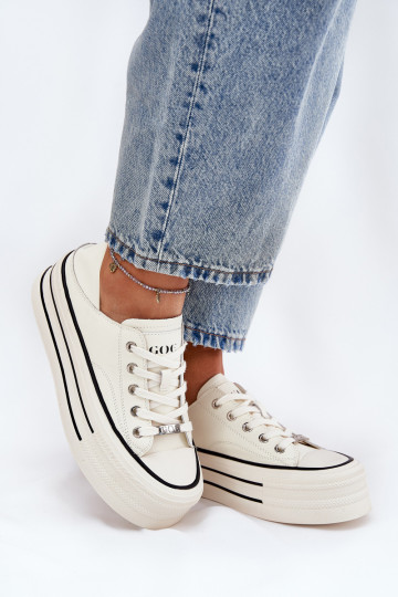 Women's Leather Sneakers On Platform GOE RR2N4106 White