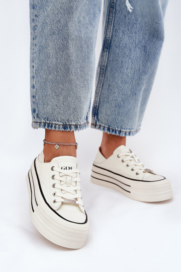 Women's Leather Sneakers On Platform GOE RR2N4106 White 2