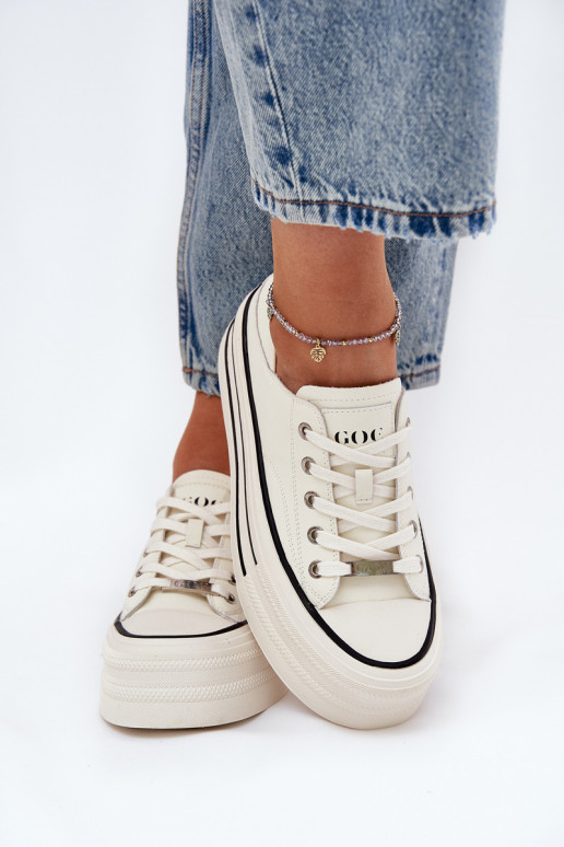 Women's Leather Sneakers On Platform GOE RR2N4106 White Women's Leather Sneakers On Platform GOE RR2N4106 White
