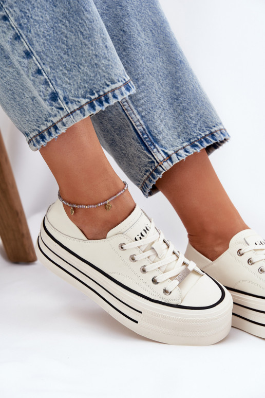 Women's Leather Sneakers On Platform GOE RR2N4106 White Women's Leather Sneakers On Platform GOE RR2N4106 White