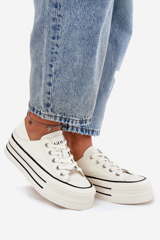 Women's Leather Sneakers On Platform GOE RR2N4106 White Women's Leather Sneakers On Platform GOE RR2N4106 White