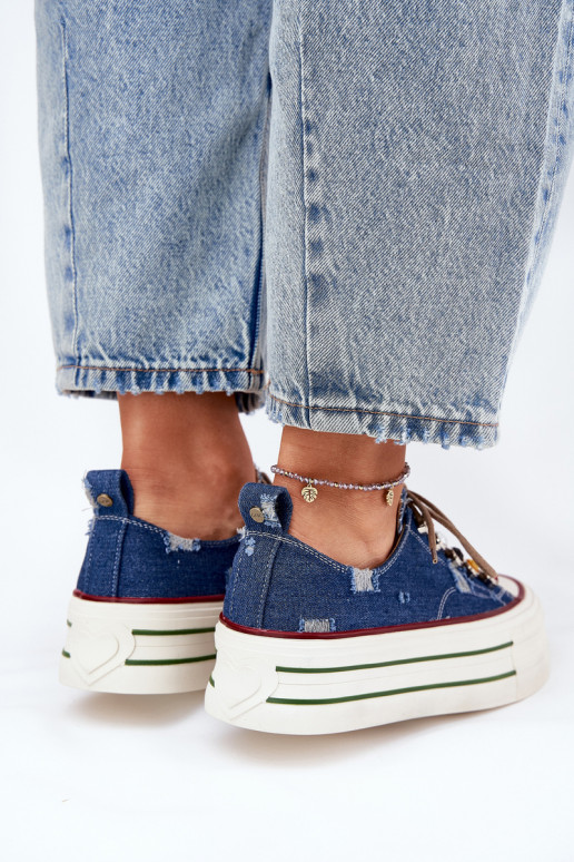 Trampki Damskie Na Platformie GOE RR2N4103 Granatowe