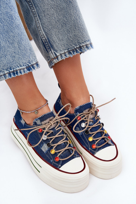 Trampki Damskie Na Platformie GOE RR2N4103 Granatowe