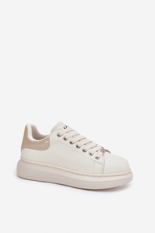 Leather Women's Sneakers On Platform Beige GOE RR2N4004 Leather Women's Sneakers On Platform Beige GOE RR2N4004