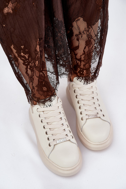 Leather Women's Sneakers On Platform Beige GOE RR2N4004 Leather Women's Sneakers On Platform Beige GOE RR2N4004
