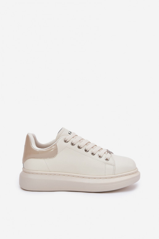 Leather Women's Sneakers On Platform Beige GOE RR2N4004 Leather Women's Sneakers On Platform Beige GOE RR2N4004