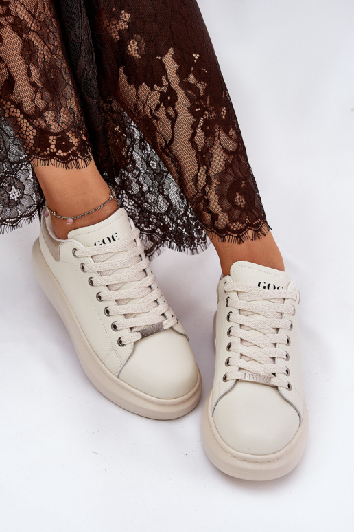 Leather Women's Sneakers On Platform Beige GOE RR2N4004 Leather Women's Sneakers On Platform Beige GOE RR2N4004