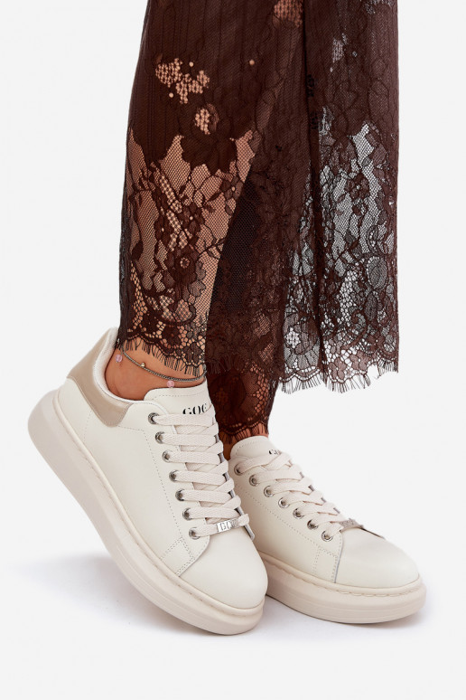 Leather Women's Sneakers On Platform Beige GOE RR2N4004 Leather Women's Sneakers On Platform Beige GOE RR2N4004