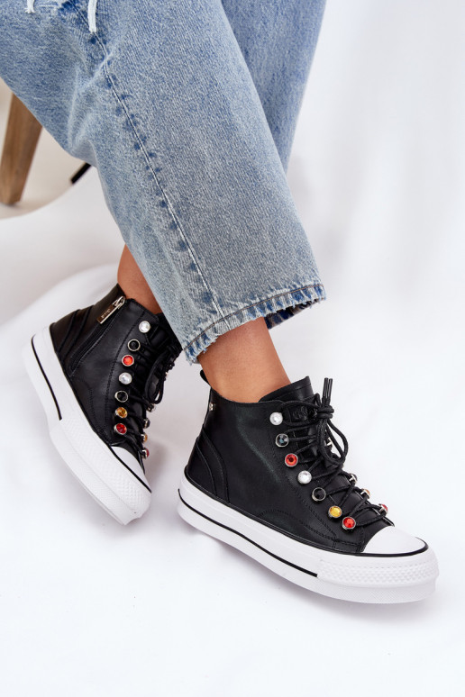 Leather High Top Sneakers Women GOE RR2N4101 Black Leather High Top Sneakers Women GOE RR2N4101 Black