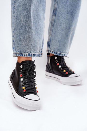 Leather High Top Sneakers Women GOE RR2N4101 Black 2