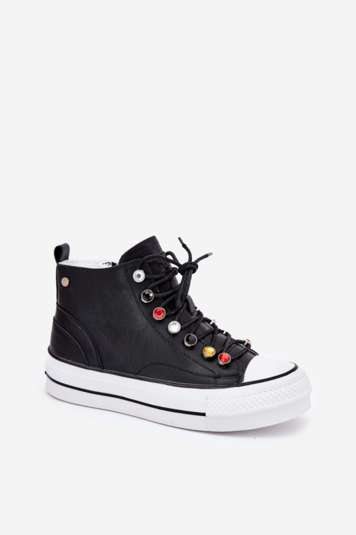 Leather High Top Sneakers Women GOE RR2N4101 Black Leather High Top Sneakers Women GOE RR2N4101 Black