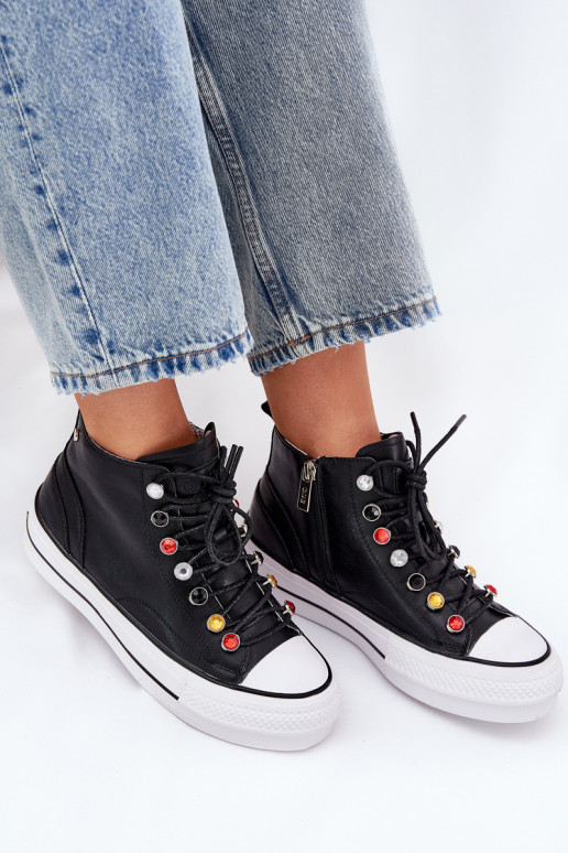 Leather High Top Sneakers Women GOE RR2N4101 Black Leather High Top Sneakers Women GOE RR2N4101 Black