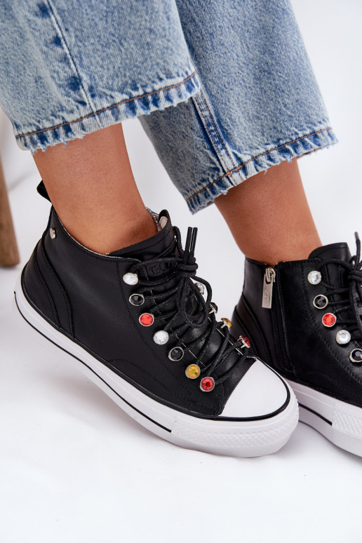 Leather High Top Sneakers Women GOE RR2N4101 Black Leather High Top Sneakers Women GOE RR2N4101 Black