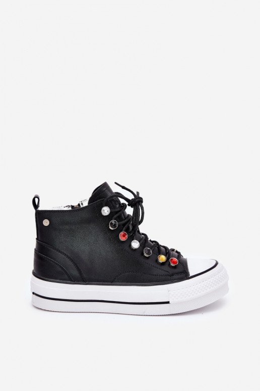 Leather High Top Sneakers Women GOE RR2N4101 Black Leather High Top Sneakers Women GOE RR2N4101 Black