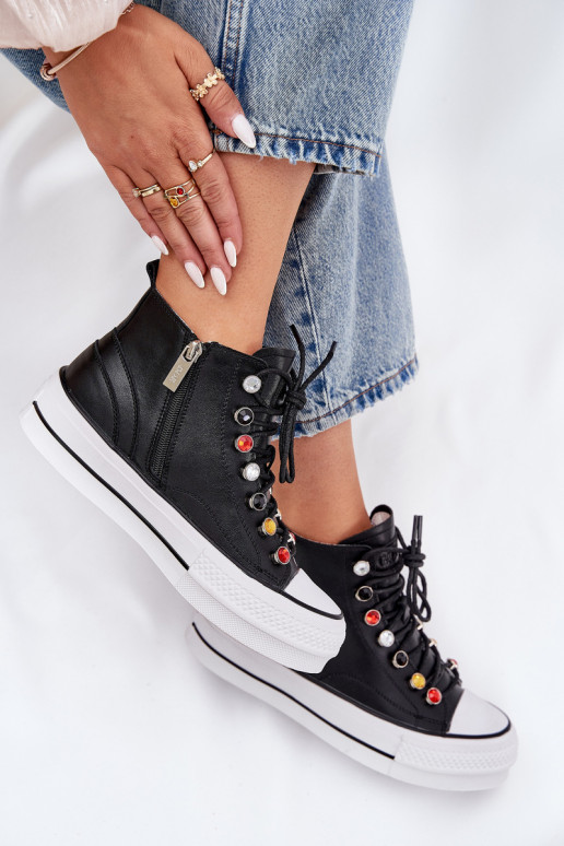 Leather High Top Sneakers Women GOE RR2N4101 Black Leather High Top Sneakers Women GOE RR2N4101 Black