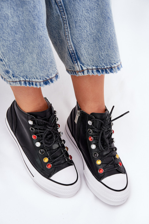 Leather High Top Sneakers Women GOE RR2N4101 Black Leather High Top Sneakers Women GOE RR2N4101 Black