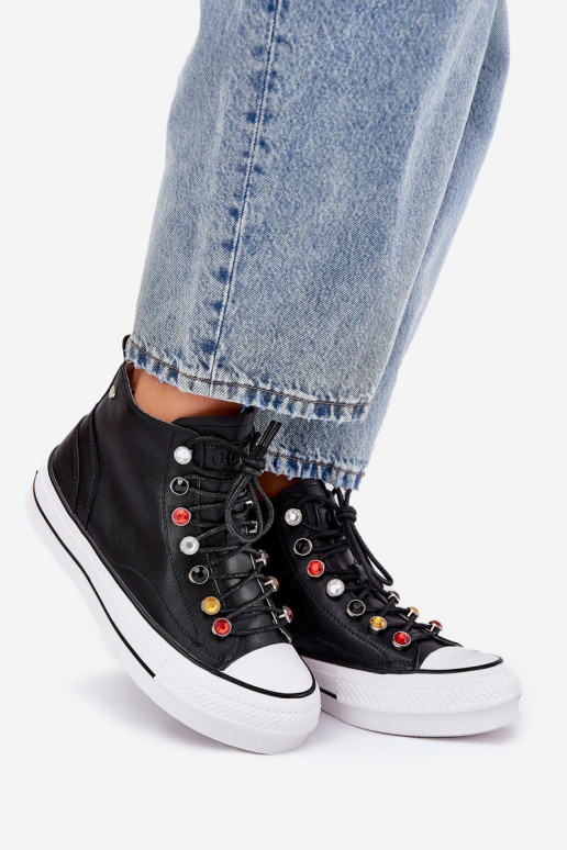 Leather High Top Sneakers Women GOE RR2N4101 Black Leather High Top Sneakers Women GOE RR2N4101 Black