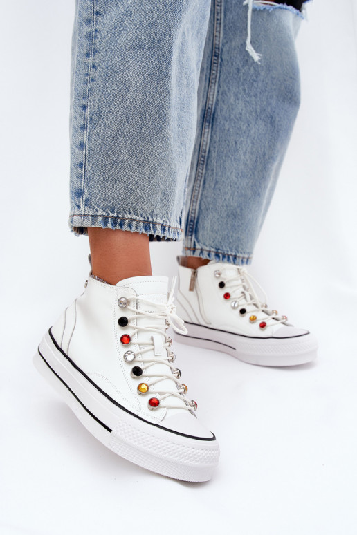 Leather High Top Sneakers Women GOE RR2N4102 White Leather High Top Sneakers Women GOE RR2N4102 White