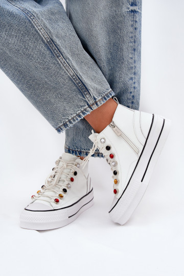 Leather High Top Sneakers Women GOE RR2N4102 White 2