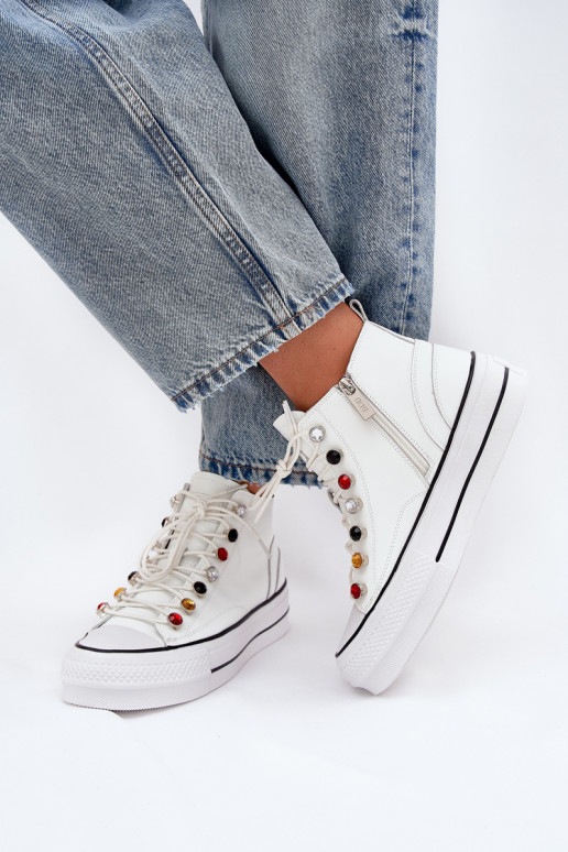 Leather High Top Sneakers Women GOE RR2N4102 White Leather High Top Sneakers Women GOE RR2N4102 White