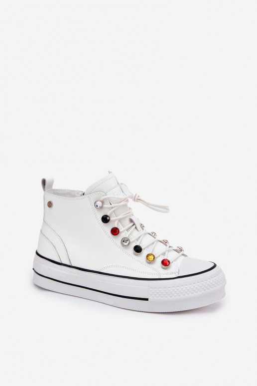 Leather High Top Sneakers Women GOE RR2N4102 White Leather High Top Sneakers Women GOE RR2N4102 White