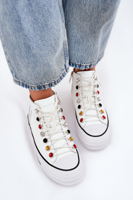 Leather High Top Sneakers Women GOE RR2N4102 White Leather High Top Sneakers Women GOE RR2N4102 White