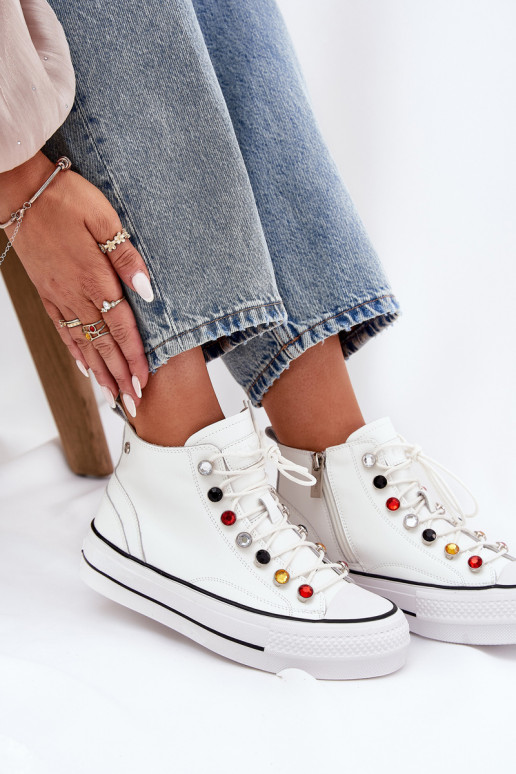 Leather High Top Sneakers Women GOE RR2N4102 White Leather High Top Sneakers Women GOE RR2N4102 White