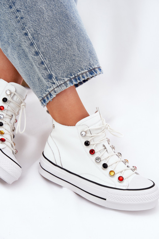 Leather High Top Sneakers Women GOE RR2N4102 White Leather High Top Sneakers Women GOE RR2N4102 White