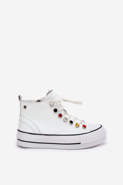 Leather High Top Sneakers Women GOE RR2N4102 White Leather High Top Sneakers Women GOE RR2N4102 White