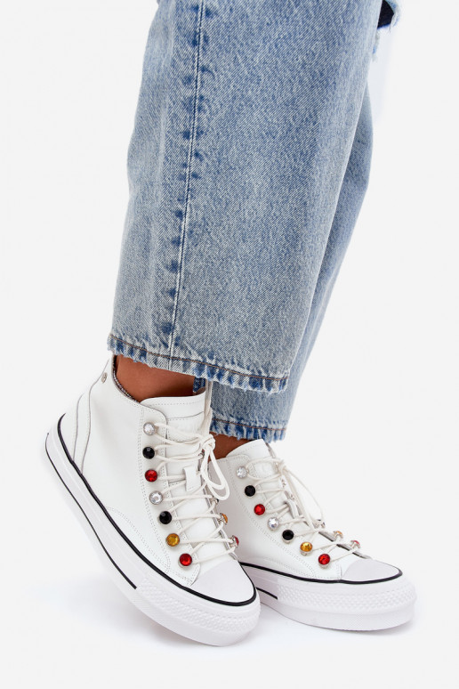 Leather High Top Sneakers Women GOE RR2N4102 White Leather High Top Sneakers Women GOE RR2N4102 White