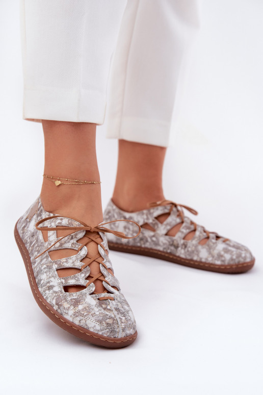 Leather Ballerinas With Cutouts Maciejka 06835-25/00-1 Golden Leather Ballerinas With Cutouts Maciejka 06835-25/00-1 Golden