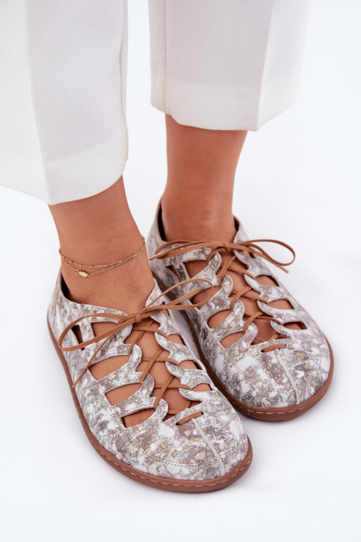 Leather Ballerinas With Cutouts Maciejka 06835-25/00-1 Golden Leather Ballerinas With Cutouts Maciejka 06835-25/00-1 Golden