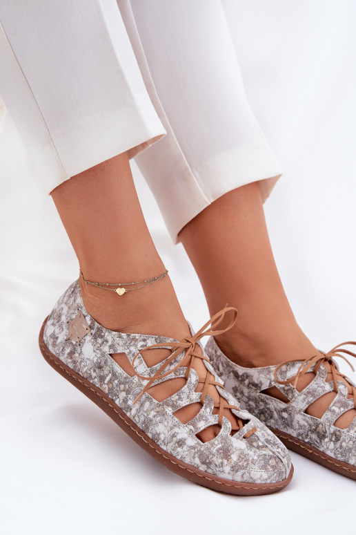 Leather Ballerinas With Cutouts Maciejka 06835-25/00-1 Golden Leather Ballerinas With Cutouts Maciejka 06835-25/00-1 Golden