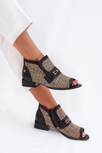 Leather Women's Ankle Boots With Open Toes Maciejka Black-Beige 06934-39/00-1