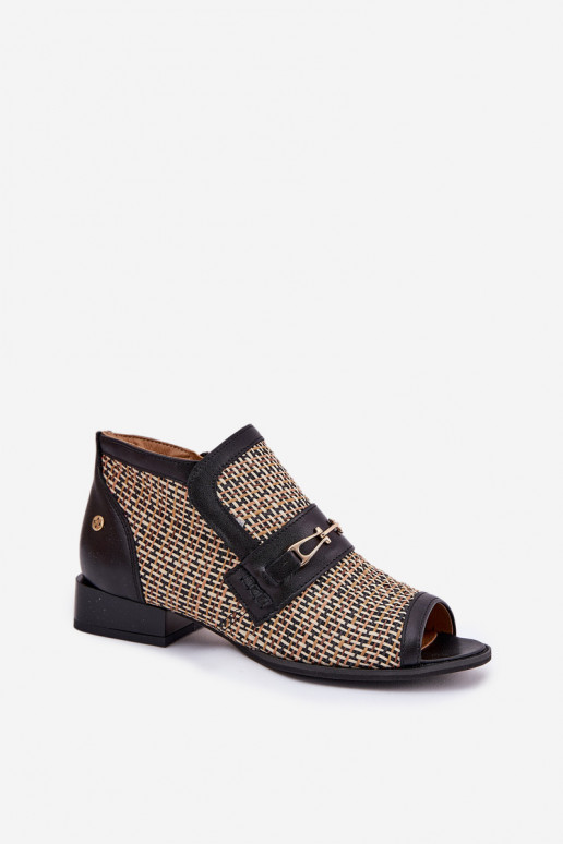 Skórzane Botki DamskiewithOdkrytymi Palcami Maciejka 06934-39/00-1 Czarno-Beżowe