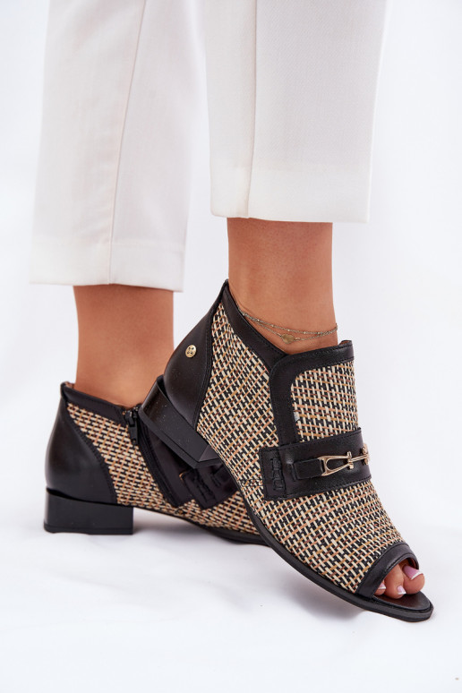 Skórzane Botki DamskiewithOdkrytymi Palcami Maciejka 06934-39/00-1 Czarno-Beżowe