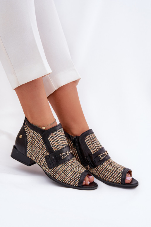 Skórzane Botki DamskiewithOdkrytymi Palcami Maciejka 06934-39/00-1 Czarno-Beżowe